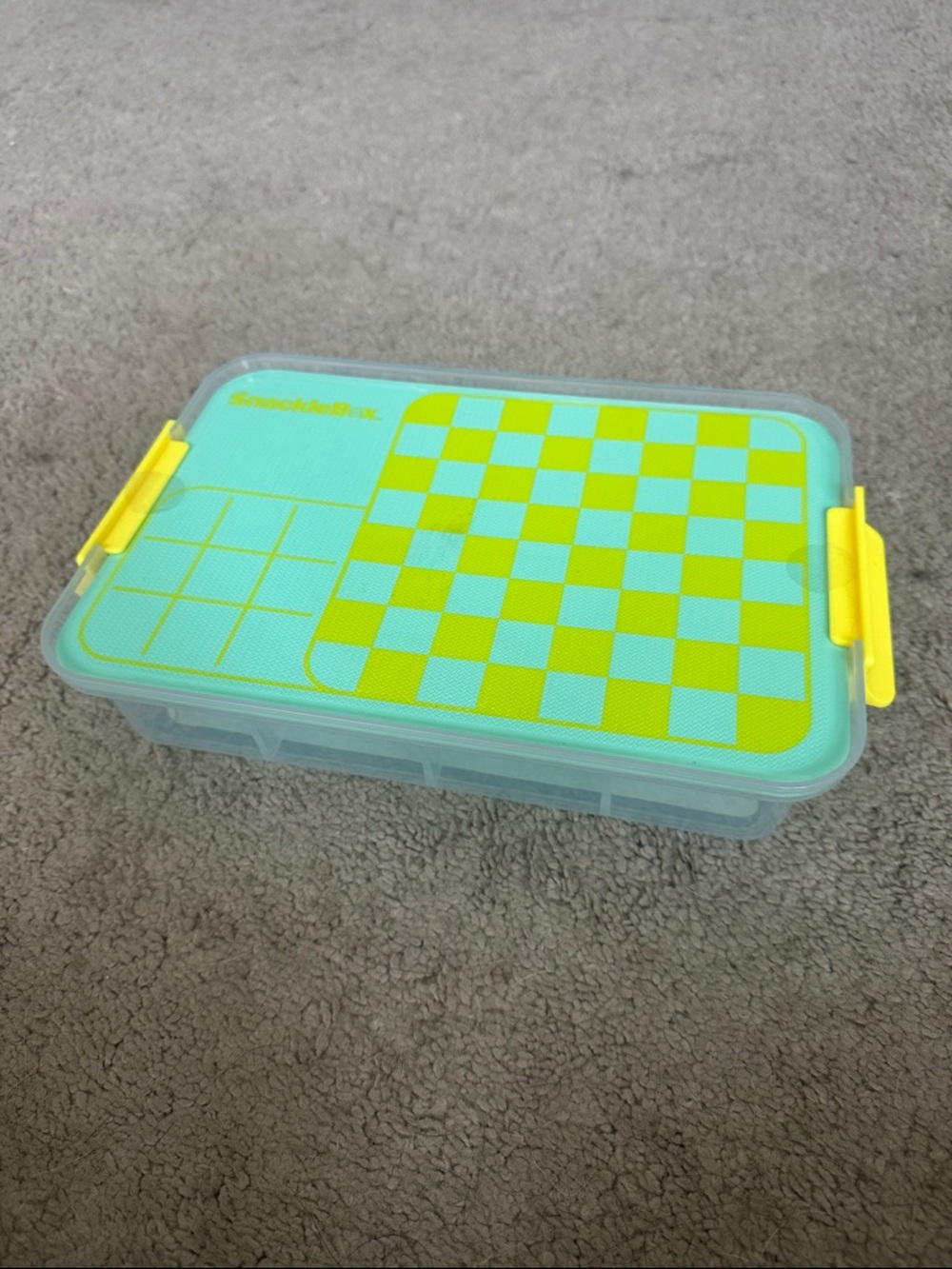 Aqua & Lime Checkermeal SnackleBox with Yellow Clips
